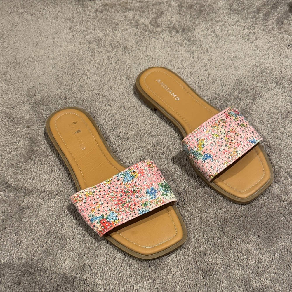 Andiamo Awitman Floral Rhinestone Slide Sandals Pink Multicolor SIZE 9.5W